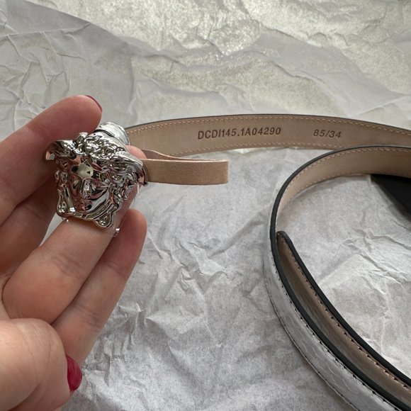 Versace Medusa Leather Belt in Silver NEW - Picture 2 of 10